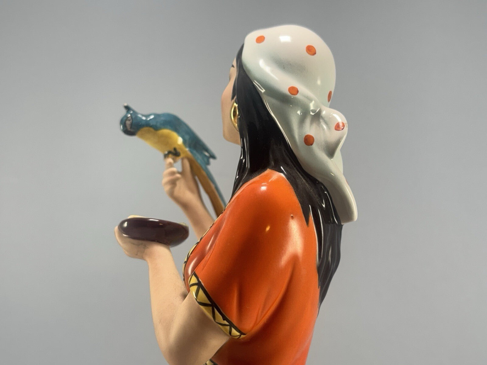 1950s Giovanni Ronzan  "Gitane avec perroquet" Italian Porcelain Figurine