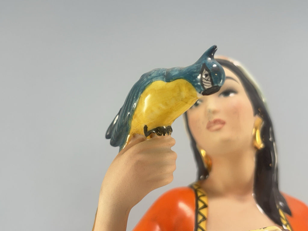 1950s Giovanni Ronzan  "Gitane avec perroquet" Italian Porcelain Figurine