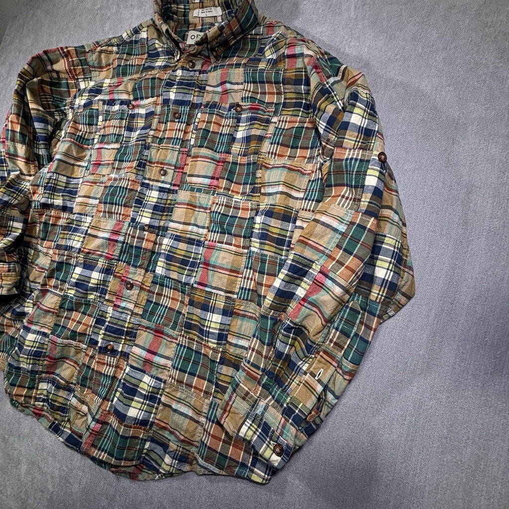 Orvis Plaid Madras Patchwork Long Sleeve Shirt Size Large