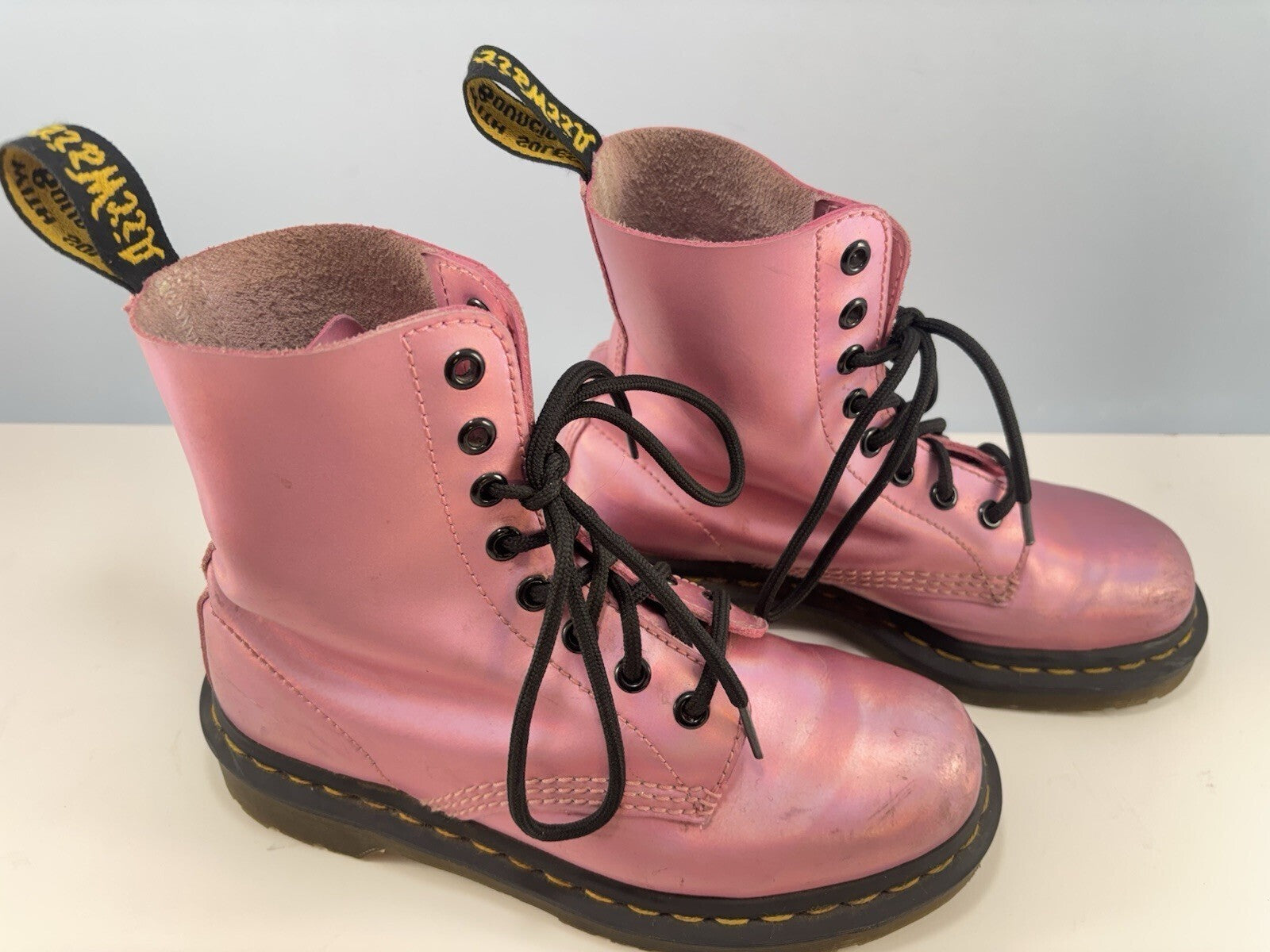Dr. Martens 8 Hole Holographic Pink Boots US Size 6 Women - AW004