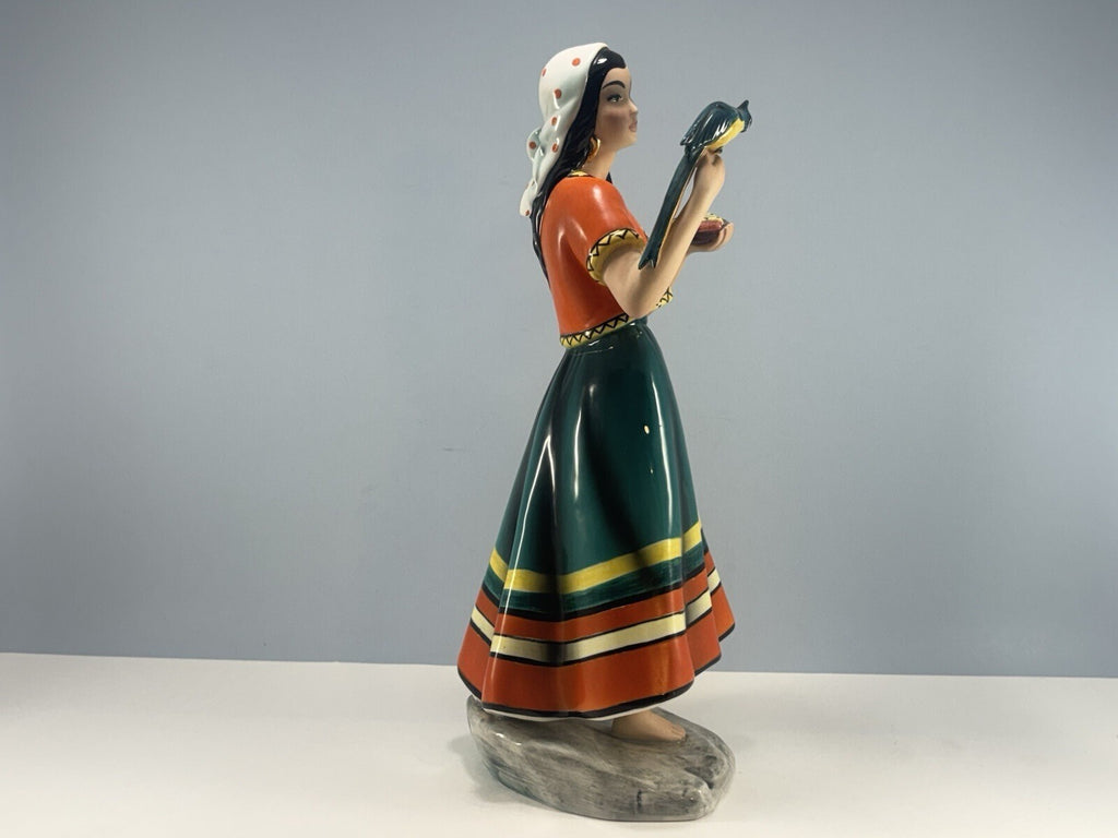 1950s Giovanni Ronzan  "Gitane avec perroquet" Italian Porcelain Figurine
