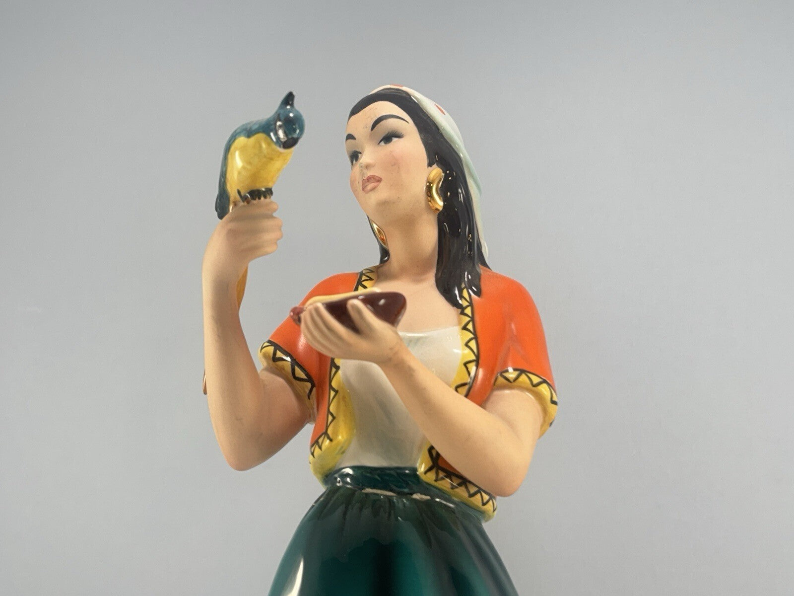 1950s Giovanni Ronzan  "Gitane avec perroquet" Italian Porcelain Figurine