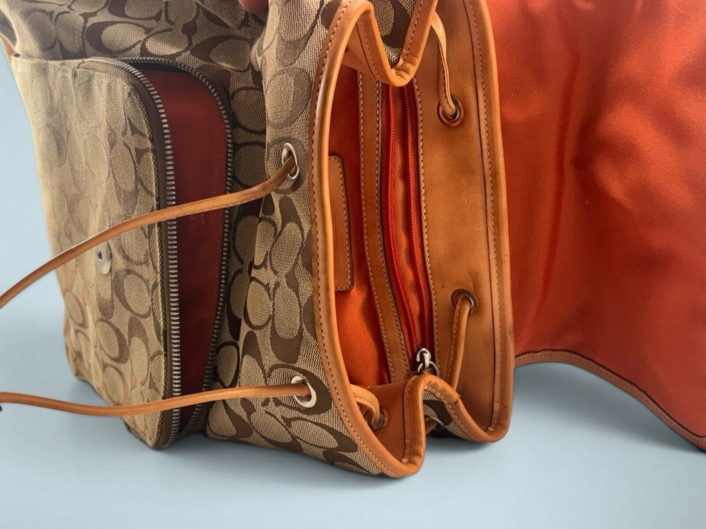 COACH Signature Khaki Tan Vachetta Drawstring Backpack H05K-6080
