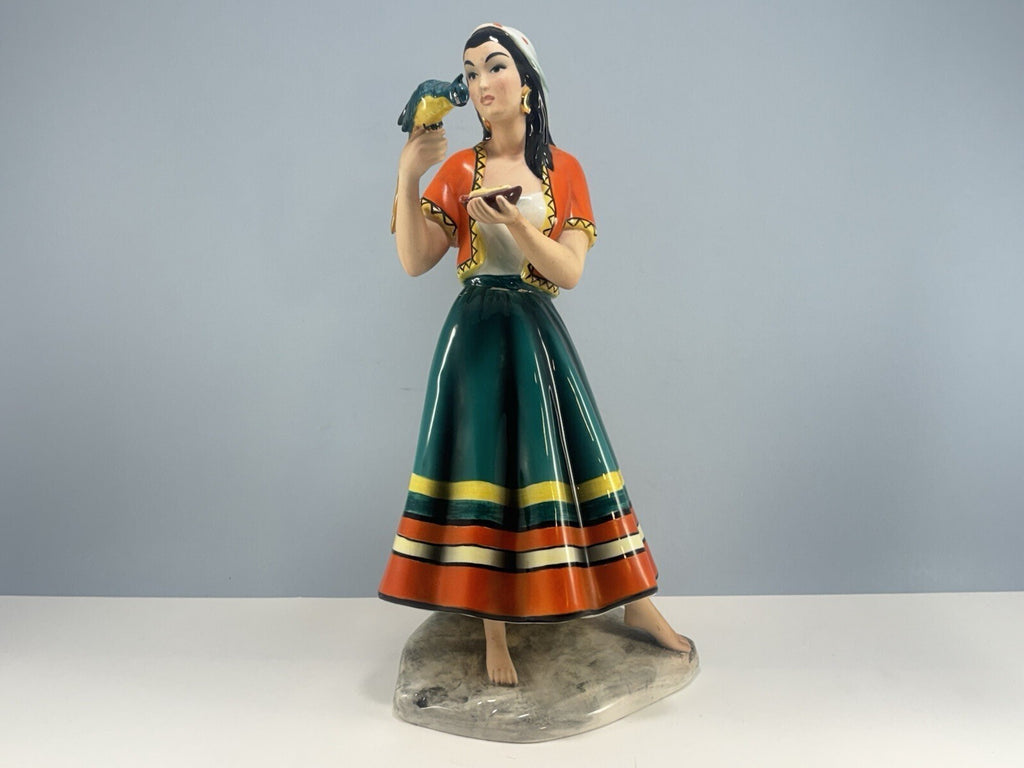 1950s Giovanni Ronzan  "Gitane avec perroquet" Italian Porcelain Figurine