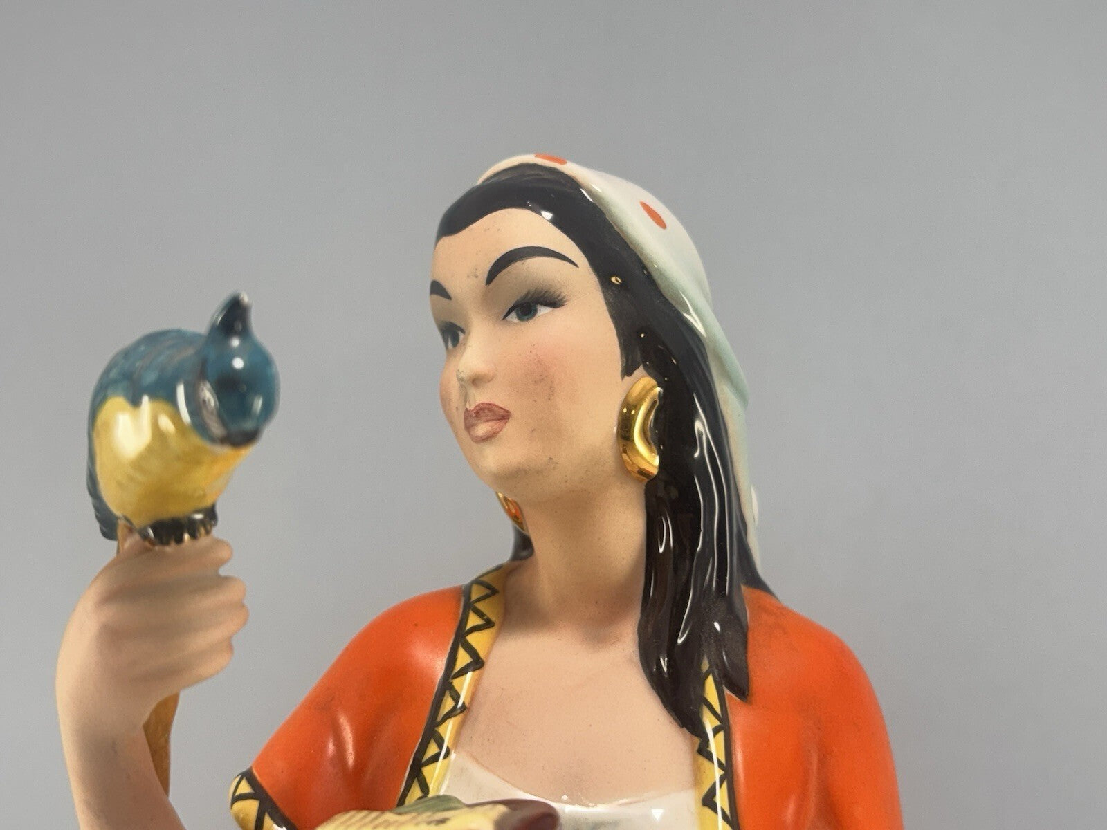 1950s Giovanni Ronzan  "Gitane avec perroquet" Italian Porcelain Figurine
