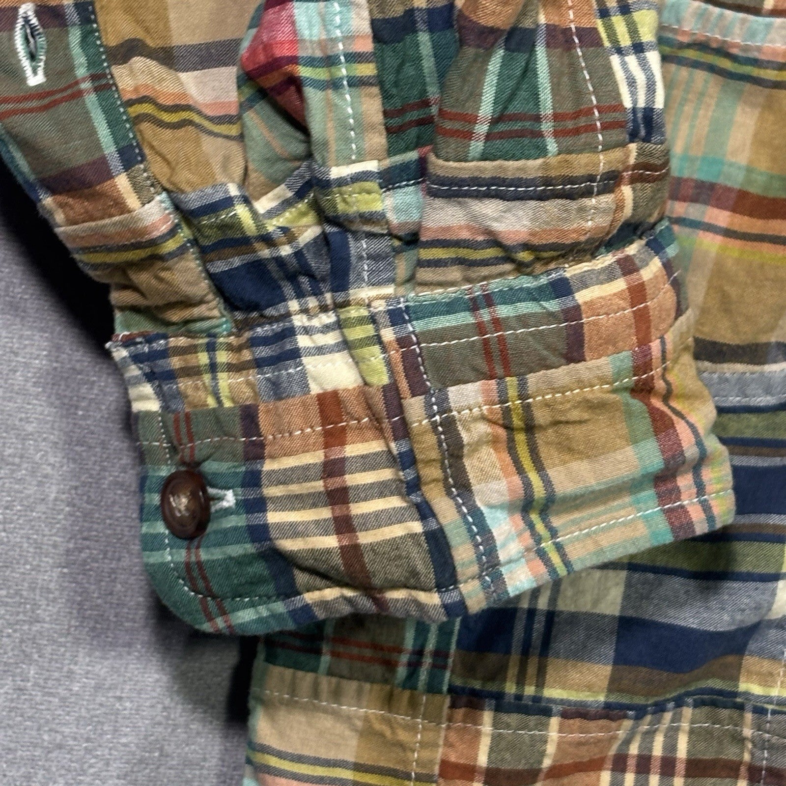 Orvis Plaid Madras Patchwork Long Sleeve Shirt Size Large