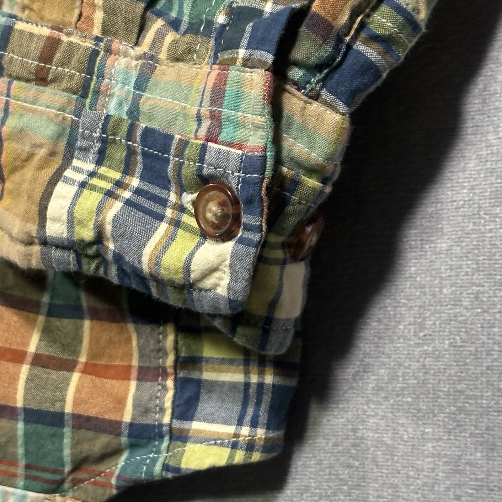 Orvis Plaid Madras Patchwork Long Sleeve Shirt Size Large