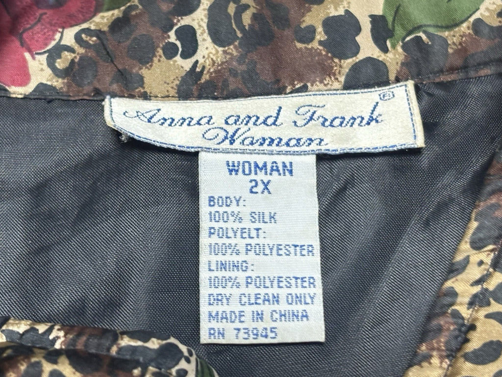 Vintage Anna and Frank Silk Floral Puffer Jacket Women’s Size 2X